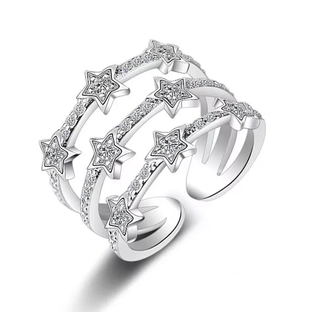 NEW STAR MULTI LAYER 925 STERLING SILVER ADJUSTABLE RING, CUTE RING, SHINY RING. - Picture 3 of 4